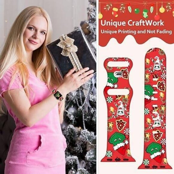 Christmas Grinch Apple Watch Band (38-49mm) - Soft Silicone Strap for All - Picture 3 of 5